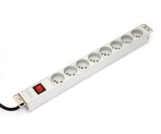 Assmann Electronic ASM A-19-STRIP-2-IMP PDU išleidimo juosta 19 RACK 8xType E, 1,8 m laidas su Schuko, įjungimas/išjungimas, aliuminio