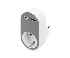 Ednet DIGITUS Universal USB-C Plug-in Charger with USB-A and Integrated Socket, DA-70616