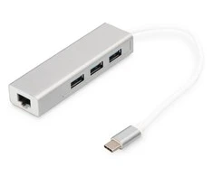 Assmann Electronic DIGITUS 3 Port USB 3.0 Type C Hub su Gigabit Ethernet 3xUSB A/F 1xUSB C/M 1xRJ45 LAN Palaiko Windows ir Mac OS
