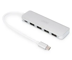 DIGITUS DA-70242-1 DIGITUS HUB 4 prievadų USB 3.0 SuperSpeed su C tipo maitinimo tiekimu aliuminio