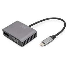Assmann Electronic DIGITUS USB-C - DP + VGA Adapteris 20cm 4K/30Hz sidabrinis aliuminio korpusas