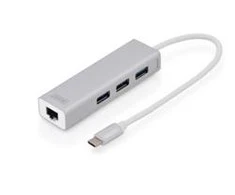 Assmann Electronic DIGITUS 3 Port USB 3.0 Type C Hub su Gigabit Ethernet 3xUSB A/F 1xUSB C/M 1xRJ45 LAN Palaiko Windows ir Mac OS