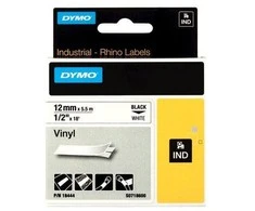 Juostelė DYMO Rhino 12mm x 5.5m, vinilinė, juoda ant balto / S0718600 18444