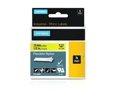 DYMO 18490 RHINO Nailono Juostelė 12mm x 3,5m (geltona / juodas šifras)