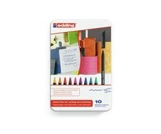 Flomasterių rinkinys Edding E-1200, 1mm, apvaliu galiuku, 10 spalvų, metalinėje dėžutėje