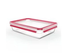 Emsa Clip&amp;Close stiklinis maisto konteineris 3 L raudonas