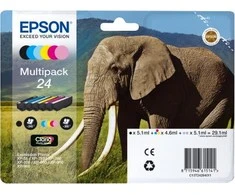 Epson Elephant Multipack 6-colours 24 Claria Photo HD Ink - Original - Pigment-based ink - Juodas,Cyan,Light cyan,Light magenta,Magenta,Geltona - Epson - - Expression Photo XP-960 - Expression Photo XP-950 - Expression Photo XP-860 - Expression Photo... - 1 pc(s)