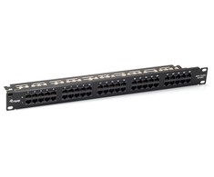 Equip 50 prievadų Cat.3 RJ45 ISDN komutacinė panelė, juoda, Cat3, juoda, montuojama į stovą, 1U, 44 mm, 483 mm