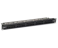 Equip 50 prievadų Cat.3 RJ45 ISDN komutacinė panelė, juoda, Cat3, juoda, montuojama į stovą, 1U, 44 mm, 483 mm