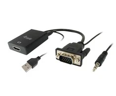 Adapteris AV Equip VGA na HDMI Adapteris su Audio juoda 15cm