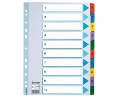 Skiriamieji lapai Esselte Mylar, A4, 1-10 skaičiai, spalvotii
