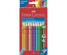 Spalvoti akvareliniai pieštukai Faber-Castell Grip Jumbo, tribriauniai, 12 spalvų,
