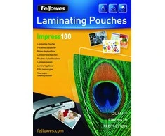Fellowes | Laminavimo maišelis | A3 | Blizgus | Storis: 100 mikronų, kiekis pakuotėje: 100 vnt.; Idealiai tinka pranešimams, rankdarbių medžiagoms, iškaboms ir dažnai naudojamiems dokumentams; Suderinamas su visų prekių ženklų laminatoriais