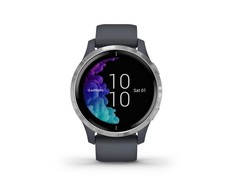 Išmanusis laikrodis Garmin Venu, Sidabro spalvos korpuso apvadas su mėlynai pilkos spalvos dirželiu