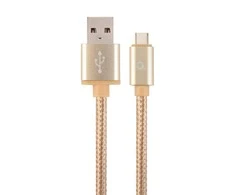 GEMBIRD CCB-mUSB2B-AMCM-6-G USB 2.0 kabelis į C tipo jungtį, medvilnės pynimo metalinės jungtys, 1,8 m, auksinis