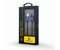GEMBIRD CC-USB2J-AMmBM-2M-BL Gembird Premium džinsai (džinsiniai) Micro-USB laidas su metalinėmis jungtimis, 2m, mėlynas