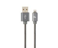 GEMBIRD CC-USB2S-AMLM-1M-BG Gembird Premium spiralinis metalinis 8 kontaktų įkrovimo ir duomenų kabelis, 1m, metalinis-pilkas