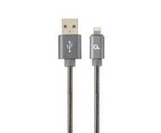 GEMBIRD CC-USB2S-AMLM-1M-BG Gembird Premium spiralinis metalinis 8 kontaktų įkrovimo ir duomenų kabelis, 1m, metalinis-pilkas