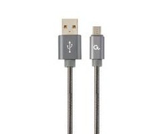 GEMBIRD CC-USB2S-AMmBM-2M-BG Gembird Premium spiralinis metalinis Micro USB įkrovimo ir duomenų kabelis, 2 m, metalinis-pilkas