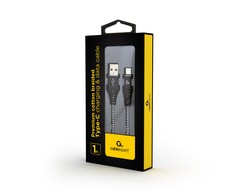 GEMBIRD CC-USB2B-AMCM-1M-BW Premium medvilninis pintas Type-C USB įkrovimo ir duomenų laidas 1m juodas/baltas