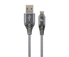 GEMBIRD CC-USB2B-AMCM-2M-WB2 Gembird Premium medvilnės pintas Type-C USB įkrovimo ir duomenų laidas,2m,pilkas/baltas
