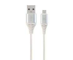 GEMBIRD CC-USB2B-AMmBM-1M-BW2 Gembird Premium medvilninis pintas Micro-USB įkrovimo ir duomenų kabelis,1m,sidabrinis/baltas