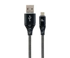 GEMBIRD CC-USB2B-AMmBM-1M-BW Premium medvilninis pintas Micro-USB įkrovimo ir duomenų laidas 1m juodas/baltas