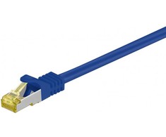 Goobay 7,5 m RJ45 pataisinis kabelis CAT 6A S/FTP (PiMF), 500 MHz, su CAT 7 neapdorotu kabeliu, mėlynas LSZH, be halogenų, varinis