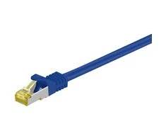 Goobay 1m RJ45 pataisinis kabelis CAT 6A S/FTP (PiMF), 500 MHz, su CAT 7 neapdorotu kabeliu, mėlynas LSZH, be halogenų, varinis