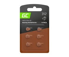 Green Cell klausos aparato baterijos, 1.45 V, 160 mAh, dydis 312 (PR41, P312, ZL3), cinko-oro (6 vnt.)