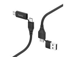 Kabelis HAMA 4w1 Typ-C, micro-USB, USB-A Juodas