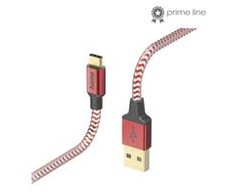 Hama kabelis Reflected USB-C - USB-A , 1.5m, raudona