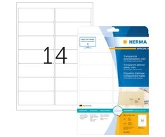 Herma Skaidraus plėvelės adreso etiketės, matinis A4, 99,1 x 38,1 mm, atsparus vandeniui, patvarus adhezija - 8671