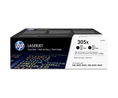 „Hewlett Packard“ (HP) HP 305X 2 didelės talpos juodos originalios „LaserJet“ tonerio kasetės (4000 puslapių viena kasetė)