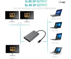 I-TEC THUNDERBOLT3 Dual DP vaizdo adapteris, skirtas Thunderbolt3 MacOS ir Windows, palaiko 1x 5K 60Hz Monitorius arba 2x 4K 60Hz Monitorius