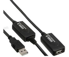 USB kabelis InLine USB-A - USB-A 20 m Juodas (34613I)