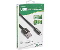 InLine Lightning USB laidas, juodas/aliuminis, 1 m MFi sertifikuotas