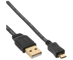 InLine Micro-USB 2.0 plokščias kabelis, USB-A iki Micro-B, juodas - 3m