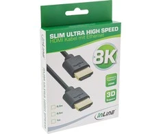 Kabelis InLine ® Slim Ultra didelio greičio HDMI kabelis M / M 8K4K auksas, plakiruotas juodu 0.5m