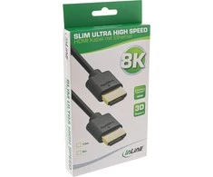 Kabelis InLine ® Slim Ultra didelio greičio HDMI kabelis M / M 8K4K auksas, plakiruotas juodu 1,5 m