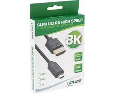 Kabelis InLine ® Slim Ultra didelio greičio HDMI kabelis AM / DM (Micro) 8K4K auksas, plakiruotas 1 m