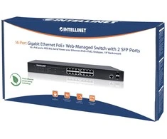 Šakotuvas Intellinet 561198 Gigabito komutatorius 16x RJ45 PoE+, 2x SFP lizdas