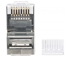 Intracom INTELLINET Cat6a RJ45 Moduliniai kištukai STP 3 šakų tvirtai vielai 90 kištukų indelyje skaidriai
