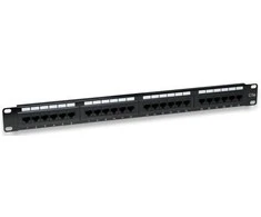 Intracom INTELLINET Cat5e Patch Panel 24 juntys RJ45 UTP 2U Juodas atitinka 19i rackmount standartą