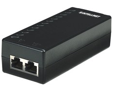 „Intellinet Power over Ethernet“ (PoE) purkštukas, 1 prievadas, 48 V DC, suderinamas su IEEE 802.3af (Euro 2 kontaktų kištukas)