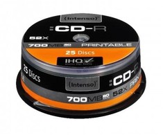 INTENSO 1801124 CD-R Intenso pyrago dėžutė 25 700 MB 52x, galima spausdinti – visas veidas