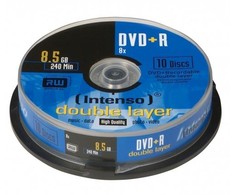 1x10 Intenso DVD+R 8,5GB 8x greitis, dvigubo sluoksnio tortų dėžutė