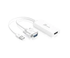 j5create JDA214 VGA į HDMI™ vaizdo ir garso adapteris, baltas, 0,176 m, VGA, USB A, HDMI, kištukas, lizdas, USB