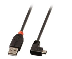 USB Kabelis - LINDY USB 2.0 Type A į Micro-B Laidas, 90° Dešinysis Kampas, 0.5 m, Juodas
