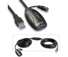 USB Prailginimo Laidas - LINDY USB 3.0 Aktyvus Prailginimo Laidas M/F, 10 m, Juodas